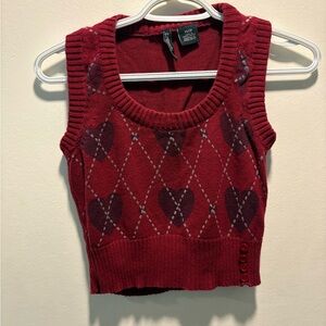 Red Argyle Heart Button Sweater Vest | Y2K Preppy